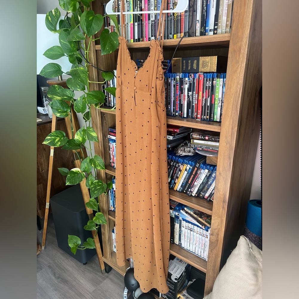 Urban Outfitters Maxi Brown Dress with Black Polka Dots